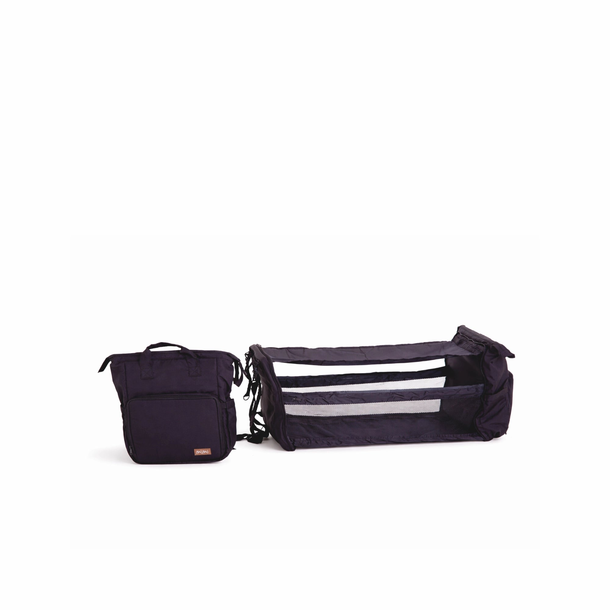 Mimi Multifunctional Backpack showing internal compartments for baby and parent essentials